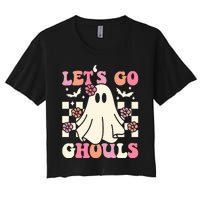 Lets Go Ghouls Halloween Ghost Costume Retro Groovy Women's Crop Top Tee