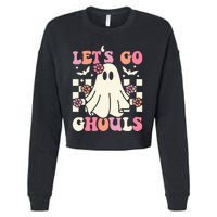 Lets Go Ghouls Halloween Ghost Costume Retro Groovy Cropped Pullover Crew