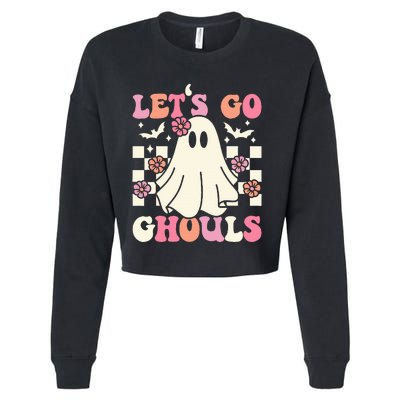 Lets Go Ghouls Halloween Ghost Costume Retro Groovy Cropped Pullover Crew