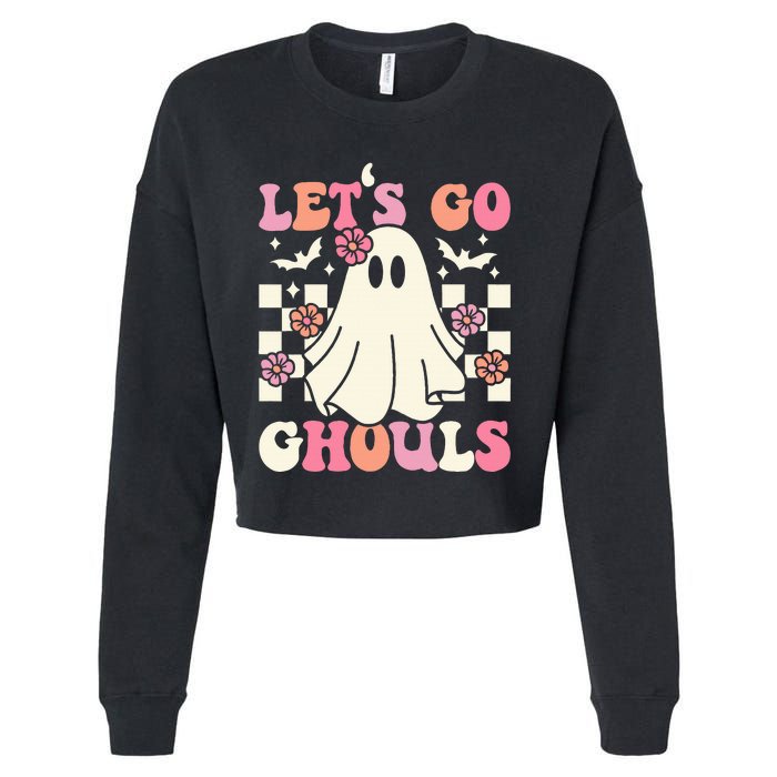 Lets Go Ghouls Halloween Ghost Costume Retro Groovy Cropped Pullover Crew