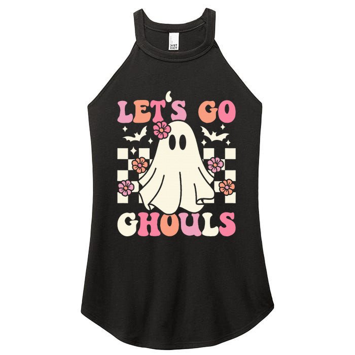 Lets Go Ghouls Halloween Ghost Costume Retro Groovy Women's Perfect Tri Rocker Tank