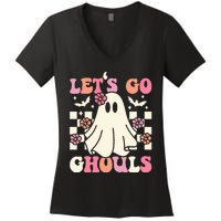 Lets Go Ghouls Halloween Ghost Costume Retro Groovy Women's V-Neck T-Shirt