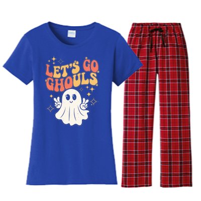 Lets Go Ghouls Ghost Halloween Spirit Costume Fun Gift Women's Flannel Pajama Set