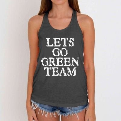 Lets Go Green Team For Families Whose Kids Play Sports Women's Knotted Racerback Tank