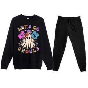 Lets Go Ghouls Halloween Design Retro Cute Boo Ghost Gift Premium Crewneck Sweatsuit Set