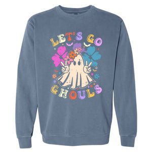 Lets Go Ghouls Halloween Design Retro Cute Boo Ghost Gift Garment-Dyed Sweatshirt