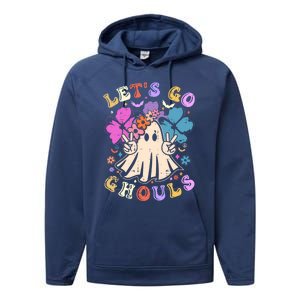 Lets Go Ghouls Halloween Design Retro Cute Boo Ghost Gift Performance Fleece Hoodie