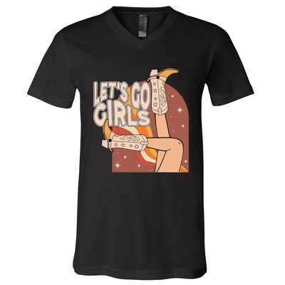 Lets Go Girls Cowgirl Boots Country Bachelorette Party V-Neck T-Shirt