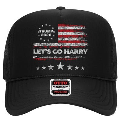 LetS Go Harry YouRe Voting Trump Today Vintage Us Flag High Crown Mesh Back Trucker Hat