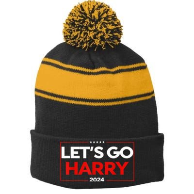 LetS Go Harry YouRe Voting Trump Today Us Flag Vintage Stripe Pom Pom Beanie