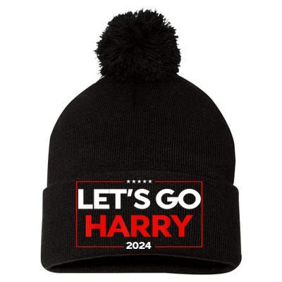 LetS Go Harry YouRe Voting Trump Today Us Flag Vintage Pom Pom 12in Knit Beanie