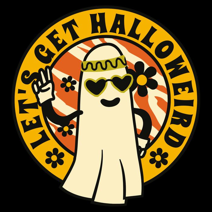 Let's Get Halloweird 60s Hippie Ghost Halloween Stripe Pom Pom Beanie