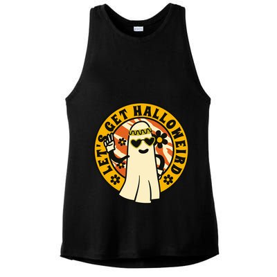 Let's Get Halloweird 60s Hippie Ghost Halloween Ladies PosiCharge Tri-Blend Wicking Tank