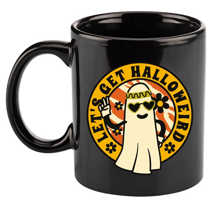 Let's Get Halloweird 60s Hippie Ghost Halloween 11oz C Handle Ceramic Mug