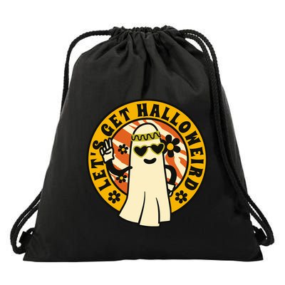 Let's Get Halloweird 60s Hippie Ghost Halloween Drawstring Bag