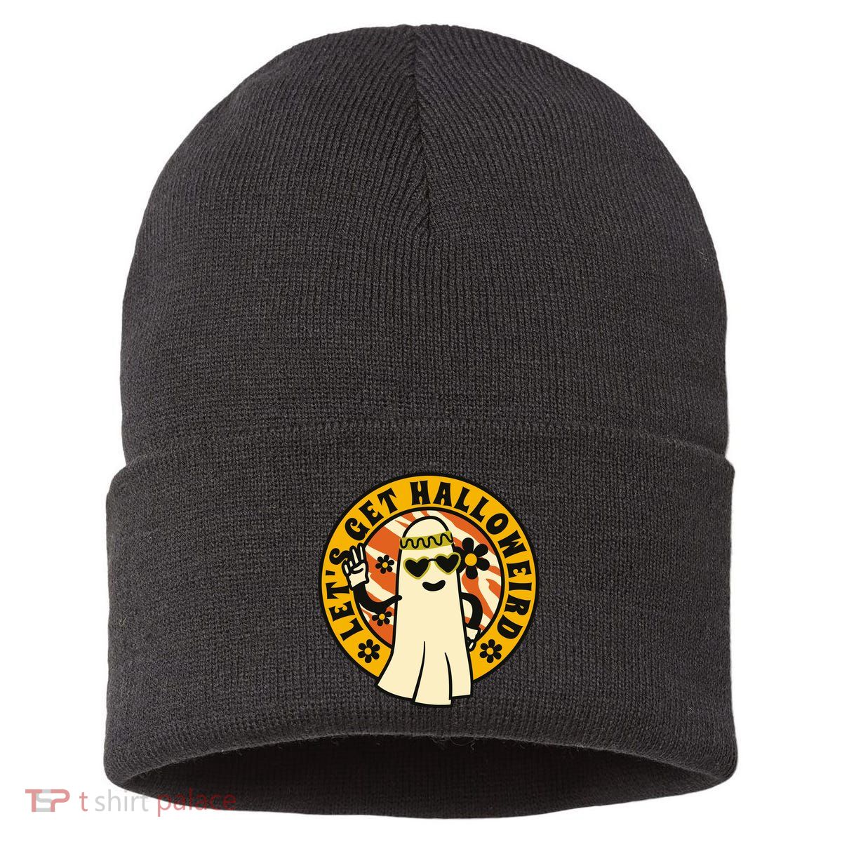 Let's Get Halloweird 60s Hippie Ghost Halloween Sustainable Knit Beanie