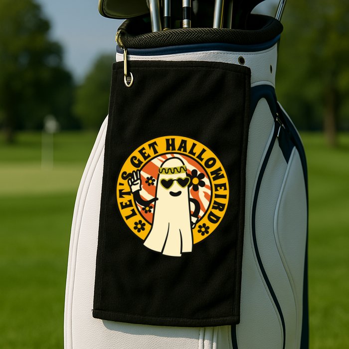 Let's Get Halloweird 60s Hippie Ghost Halloween Golf Towel
