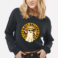 Let's Get Halloweird 60s Hippie Ghost Halloween Cropped Pullover Crew