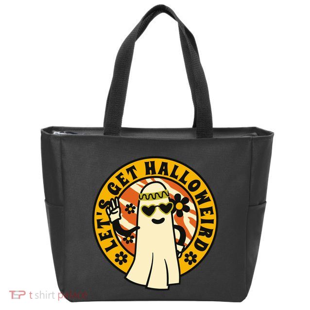 Let's Get Halloweird 60s Hippie Ghost Halloween Zip Tote Bag