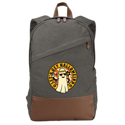 Let's Get Halloweird 60s Hippie Ghost Halloween Cotton Canvas Backpack