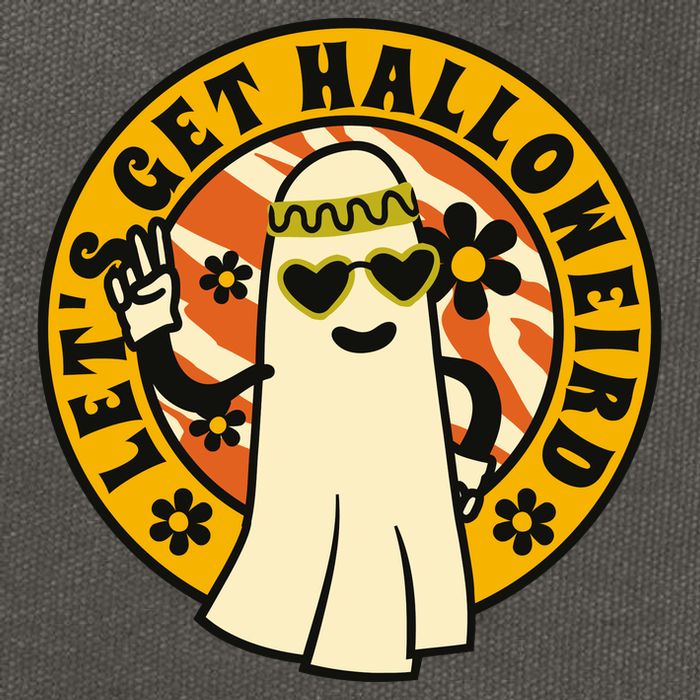 Let's Get Halloweird 60s Hippie Ghost Halloween Cotton Canvas Backpack