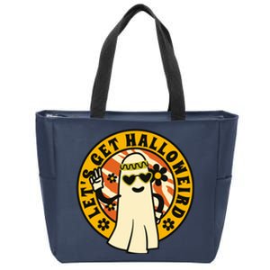 Let's Get Halloweird 60s Hippie Ghost Halloween Zip Tote Bag