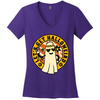 Let's Get Halloweird 60s Hippie Ghost Halloween Women's V-Neck T-Shirt