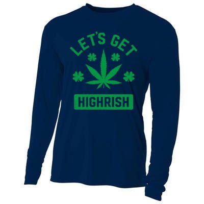 Lets Get Highrish St Patricks Day Weed Marijuana 420 Cooling Performance Long Sleeve Crew