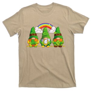 Lucky Gnomes Holding Shamrock Clover And Horseshoe Rainbow T-Shirt