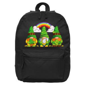 Lucky Gnomes Holding Shamrock Clover And Horseshoe Rainbow 16 in Basic Backpack