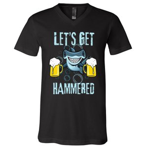 Let’s Get Hammered All Week Funny Hammerhead Shark Pun Party V-Neck T-Shirt