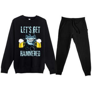 Let’s Get Hammered All Week Funny Hammerhead Shark Pun Party Premium Crewneck Sweatsuit Set