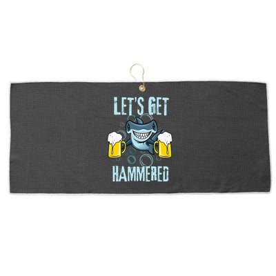 Let’s Get Hammered All Week Funny Hammerhead Shark Pun Party Large Microfiber Waffle Golf Towel