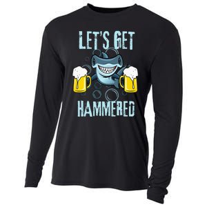 Let’s Get Hammered All Week Funny Hammerhead Shark Pun Party Cooling Performance Long Sleeve Crew