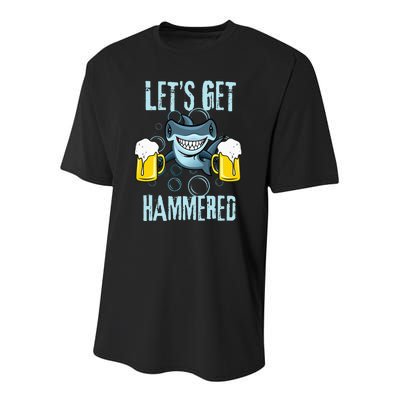 Let’s Get Hammered All Week Funny Hammerhead Shark Pun Party Youth Performance Sprint T-Shirt