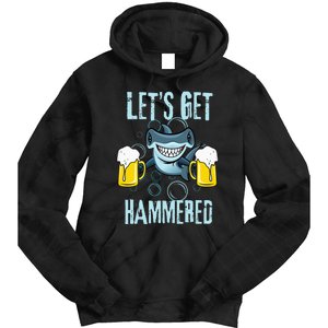 Let’s Get Hammered All Week Funny Hammerhead Shark Pun Party Tie Dye Hoodie