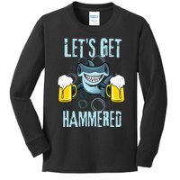 Let’s Get Hammered All Week Funny Hammerhead Shark Pun Party Kids Long Sleeve Shirt