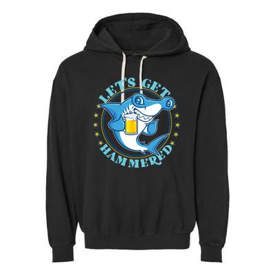 Let's Get Hammered Hammerhead Shark Beer Garment-Dyed Fleece Hoodie