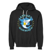 Let's Get Hammered Hammerhead Shark Beer Garment-Dyed Fleece Hoodie