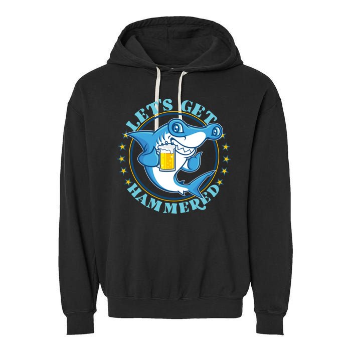 Let's Get Hammered Hammerhead Shark Beer Garment-Dyed Fleece Hoodie