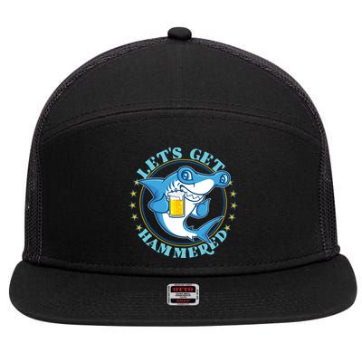 Let's Get Hammered Hammerhead Shark Beer 7 Panel Mesh Trucker Snapback Hat
