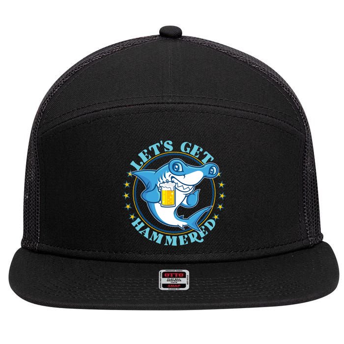 Let's Get Hammered Hammerhead Shark Beer 7 Panel Mesh Trucker Snapback Hat