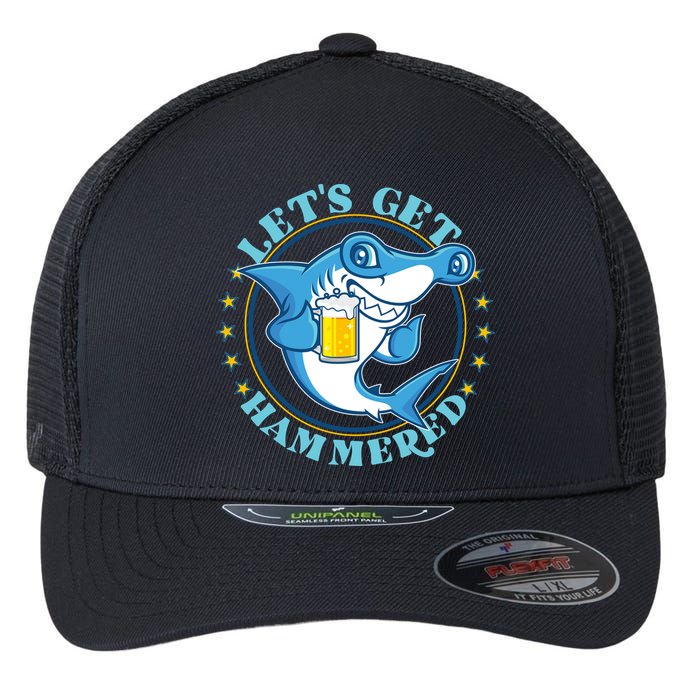 Let's Get Hammered Hammerhead Shark Beer Flexfit Unipanel Trucker Cap