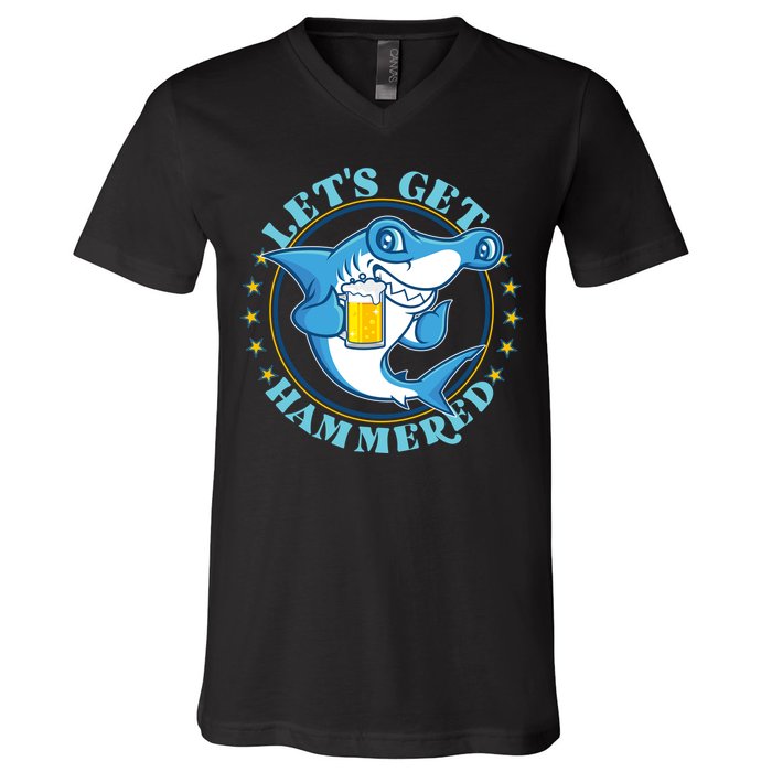 Let's Get Hammered Hammerhead Shark Beer V-Neck T-Shirt