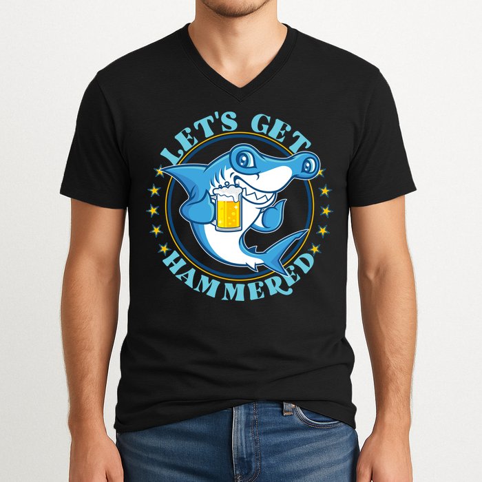 Let's Get Hammered Hammerhead Shark Beer V-Neck T-Shirt
