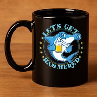 Let's Get Hammered Hammerhead Shark Beer 11oz C Handle Ceramic Mug