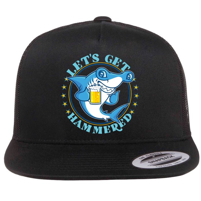 Let's Get Hammered Hammerhead Shark Beer Flat Bill Trucker Hat
