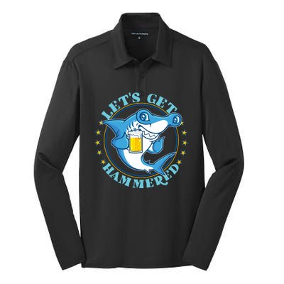 Let's Get Hammered Hammerhead Shark Beer Silk Touch Performance Long Sleeve Polo