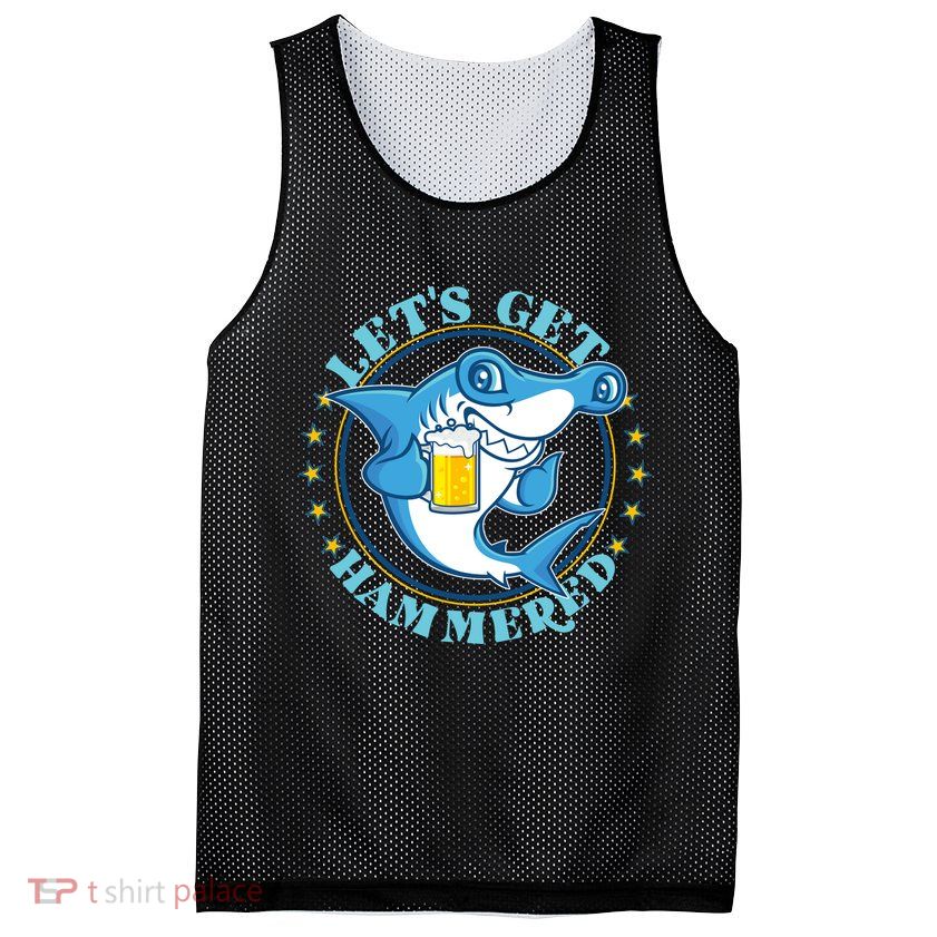 Let's Get Hammered Hammerhead Shark Beer Mesh Reversible Basketball Jersey Tank