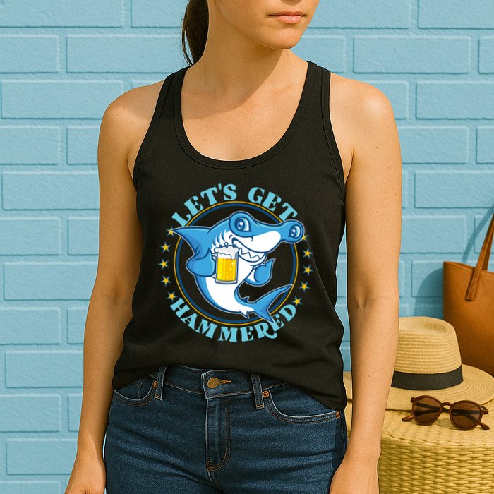Let's Get Hammered Hammerhead Shark Beer Womens Tank Top